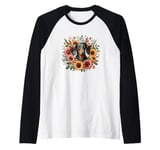 Dachshund Surrounded by Flowers Raglan Baseball Tee