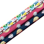 Glick Luxury Wrapping Paper Bundle, Three Rolls Happy Birthday Birthday Paper, 8 metres x 70 cms