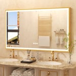 XL Large Rectangular Bathroom Mirror Stylish Gold Brushed Brass Frame 1000x600mm