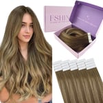 Fshine Brun Omber Extension Adhesive Cheveux Naturel Lisse Raides Extension Adhesif Cheveux Humains Invisible 14 Pouces 20pcs 50g Brun Chocolat à Blond Caramel Couleur 4 24 4