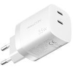 deleyCON Chargeur USB C (2 Ports - Chargeur Rapide 35W) Alimentation USB-C pour iPhone 16/15/14/13/12/11 iPad Galaxy S24/S23 Pixel Téléphone Portable Chargeur PD 3.0 - Blanc