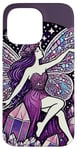 Coque pour iPhone 14 Pro Max Illustration de fée en cristal violet améthyste