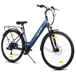 HH HILAND Hiand Vélo électrique léger de 28 ", 7 vitesses pour hommes et femmes, avec moteur de 250 W, bleu