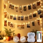 btfarm 50 LED Photo Clip String Lights with Remote and Timer, 5M Photo Peg Fairy Lights with 30 Clips Battery Powered Hanging Photo Fairy Lights for Bedroom Birthday Wedding Party Christmas-Warm White