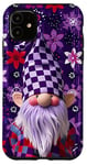 Coque pour iPhone 11 Nain de jardin Pop Art violet à carreaux 4 juillet Indépendance