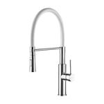 Ibergrif, White Semi-pro Kitchen Tap with Flexible Spout, Sink Mixer with Spray Head, Chrome Silver/White