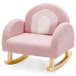 GOPLUS Fauteuil à Bascule pour Enfants, avec Pieds en Bois &Coussinets Antidérapants, Mini Canapé à Accoudoirs en Velours pour Salon, Chambre, Jardin d'enfants, Cadeau pour Garçons Filles(Rose)