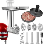 Hachoir Accessoires pour KitchenAid Artisan - Hachoir a Viande pour Kitchenaid avec 3 Tubes pour Saucisses, 4 Plaques de Broyage, 2 Lames, Presse Hamburger (ACCESSOIRES UNIQUEMENT, PAS KA ARTISAN)