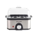 Salter Electric Multi Egg Boiler, 8 Egg Capacity Cooker, Great for Soft Dippy, Hard and Poached Eggs, Includes Measuring Cup, Removable Egg Rack and 2 Poaching Trays, Compact, 500 W, Silver, EK6213