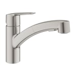 GROHE Mitigeur évier START 30307DC1 QuickFix Plus - bec bas douchette 2 jets rotation 90° inox brossé