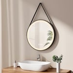 EMKE Miroir de Salle de Bain Rond 60 cm, Miroir Rond Salle de Bain avec Interrupteur Tactile et Fonction Anti-buée, 3 Couleurs de lumière Variable, Cadre Noir et bandoulière réglable