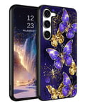 DUEDUE Case for Samsung Galaxy S23, Glow in the Dark Slim Fit, Shockproof Protective Silicone Nebula TPU Luminous Case, Anti Scratch Bumper Protection for Samsung Galaxy S23 6.1", Purple Butterfly