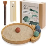 ENSO - Kit de Jardin Zen Japonais pour Bureau - Coffret d'outils et Accessoires de Jardin pour Bureau - Grand Plateau Rond en Bambou de 30,5 cm, 4 sphères de Tampon, Sable Naturel, râteau - Mini