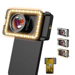 APEXEL Objectif Macro 15x pour iPhone, Objectif d'appareil Photo 3 en 1 avec lumière LED + Adaptateur d'objectif fileté 17 mm pour iPhone, Samsung, Huawei