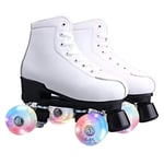 Roller Skates, Double-Row PU Leather High-top Roller Skates Youth Quad Skates Sparkle Lighted Wheel Roller Skate for Boys and Girls with Illuminating Wheel