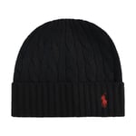 Ralph Lauren Polo Classic Cable Knit Beanie Hat Black 80% Wool One Size 