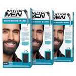 Just For Men Teinture moustache et barbe noire, élimine les cheveux blancs pour une apparence plus épaisse et plus complète, avec pinceau applicateur inclus - M55 (3 Pack)