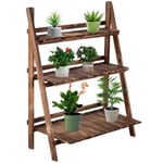 Outsunny Porte-plante en bois forme pyramidale échelle pliante avec 3 étagères - 80 x 37 x 93 cm marron