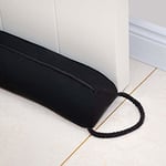 Marwood Under Door Draught Excluder 96cm Wind Stopper for Door & Window, Removable & Washable Weighted French Air Door Draft Stopper Noise Blocker for Bottom of Door with Hanging Loops - Black 38"