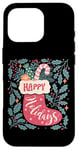 Coque pour iPhone 16 Pro Chaussette bohème Happy Holidays rétro en forme de canne à sucre d'orge de Noël