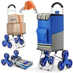 Popolic Upgraded Shopping Trolley, 2in1 Folding Shopping Cart 75l Capacity & Hand Truck Super Loading 50kg Labor Saving for Stair Climbing with Adjustable Bungee Cord, 3 Large Noiseless Wheels