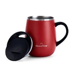 GRANDTIES Tasse à café thermique avec poignée – Couvercle coulissant pour protection anti-éclaboussures 480 ml – Tasse à café à emporter – Tasse à café à double paroi en acier inoxydable pour garder