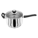 Judge Vista JJ08A Stainless Steel Extra Large Saucepan with Helper Handle 22cm 4L, Shatterproof Vented Glass Lid, Induction Ready, Oven Safe, 25 Year Guarantee