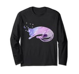 Watercolor Sleeping Cat Mystical Stars while Sleeping Cat Long Sleeve T-Shirt