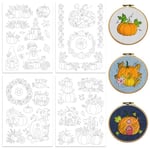 peacoblue Fall Water Soluble Embroidery Patterns for Beginners 4 Sheets Pumpkins & Maple Leaves in Autumn with 37pcs Patterns, Wash Away Stick and Stitch Embroidery Paper for Hand Sewing Lovers