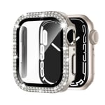 Glas+Diamond Cover För Apple Watch case 40mm 44mm 41mm 45mm 38mm 42mm Bling Bumper Protector iWatch series 9 3 5 6 7 8 se case Starlight 45mm series 7 8 9