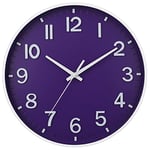 HZDHCLH Wall Clock 12 Inch Silent Non Ticking Clock for Living Room Bedroom Kitchen Office (Deep purple)