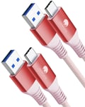 Lot de 2 câbles USB C courts 1M/3.3ft 10Gbps USB 3.1 Gen2 Type C Android Auto QC3.0 3,1 A USB A vers C Chargeur rapide pour Samsung Note20 Galaxy S23/S22 Z Flip 5 Tab S9 Pixel 8 Rouge