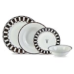 Karaca Aries Porcelain Dinner Set for 6 People - 24-Piece Dinner Set with Plates and Bowls Set, Round Dinnerware Set & Black White Dinner Set