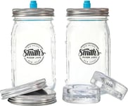 Smiths Mason Jars 2-Pack Fermenting 1L Clear Glass Jars with Lids Pickling Weigh