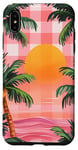 Coque pour iPhone XS Max Rose Art Déco Plage à Carreaux Coucher De Soleil Océan Whimsical Palm