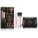 L'Oréal Paris Pochette cadeau de maquillage à la carte avec mascara extensible paradise et mini-crayon pour les yeux, pour vos looks de vacances, avec élégant étui de beauté en peinture rouge bordeaux