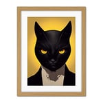 Doppelganger33 LTD Le Chat Noir Black Cat Tuxedo Yellow Portrait Artwork Framed Wall Art Print 18X24 Inch