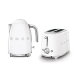 Pack  Bouilloire 1.7L 2400W + Grille Pain Toaster 2 Fentes 950W Blanc Retro SMEG