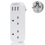 UK to European Plug Adapter with 3 USB, TESSAN Grounded EU Euro Europe Travel Plugs, Schuko European Adaptor for France Spain Iceland Austria Poland Germany Portugal Turkey Greece and More Type E/F