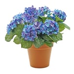 GreenBrokers Hortensia Artificielle en Pot Couleur Terre Cuite (Hauteur 46 cm) Bleu