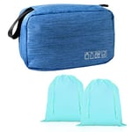 Larkumio Trousse de Toilette Homme Femme Voyage, Trousses Toilette Grande Capacité à Suspendre avec Crochet et Poignée, 1 Trousse de Toilette + 2 Sac à Cordon, Bleu Ciel