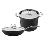 Style Stockpot & Stir Fry Set Hard Anodized Kitchen Cookware - 24/30 cm