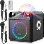 N-Gear Block Party 602 - Enceinte Karaoké Puissante pour Adultes, avec 2 Micro Karaoke Adulte, LED et Lumières Disco, Bluetooth 5.0, Batterie 6h, Télécommande, MP3 Via USB/MicroSD, TWS, 100W