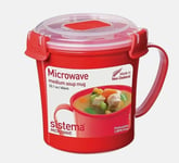 Red Sistema  Microwave Soup Mug Medium 656ml For Stews Hot Drinks Cup Travel