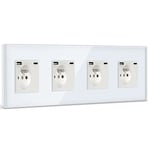 BSEED Prise Murale avec USB et 1 Type C,16A Prise de Courant Alternatif avec Panneau en Verre,Multiprise Murale Max 2.1A,Convient au Smartphone, à la Tablette (4 Prise avec USB et Type C,Blanc)