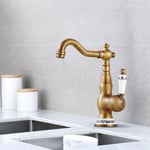 TOKIUS Robinet de Lavabo Retro, Robinet en Céramique Monotrou, Mitigeur Salle de Bain Laiton