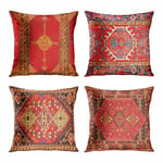 Set om 4 kuddfodral 45cm x 45cm Geometrisk persisk heminredning Orientalisk utomhuskudde Soffa kuddfodral Färgglada röda Tribal kudde