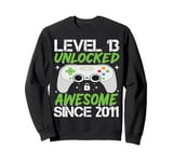 Level 13 Unlocked Awesome Since 2011 13th Birthday Gaming Sweatshirt