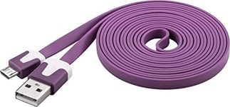 PremiumCord Câble de Connexion USB A vers Micro USB, Câble Plat en PVC, USB A Mâle vers Micro B Mâle, Câble de Données High Speed USB 2.0, 2x Blindé, AWG28, Couleur Violet, Longueur 2 m