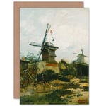 Vincent Van Gogh Windmills On Montmartre Fine Art Greetings Card Plus Envelope Blank inside